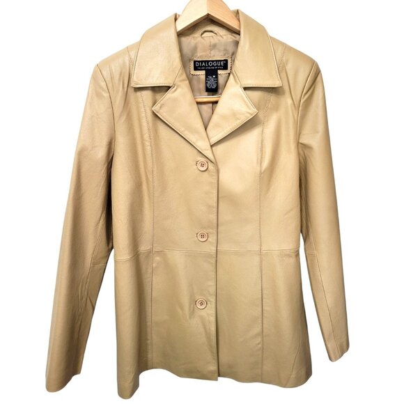 Dialogue Jackets & Blazers - Vintage Dialogue Women's Brown Tan 100% Leather Jacket Size M Classic Style
